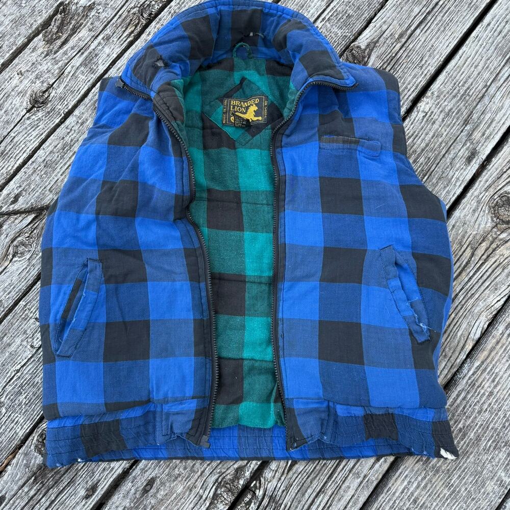 Vintage Branded Lion Buffalo Plaid Puffer Vest - Size L